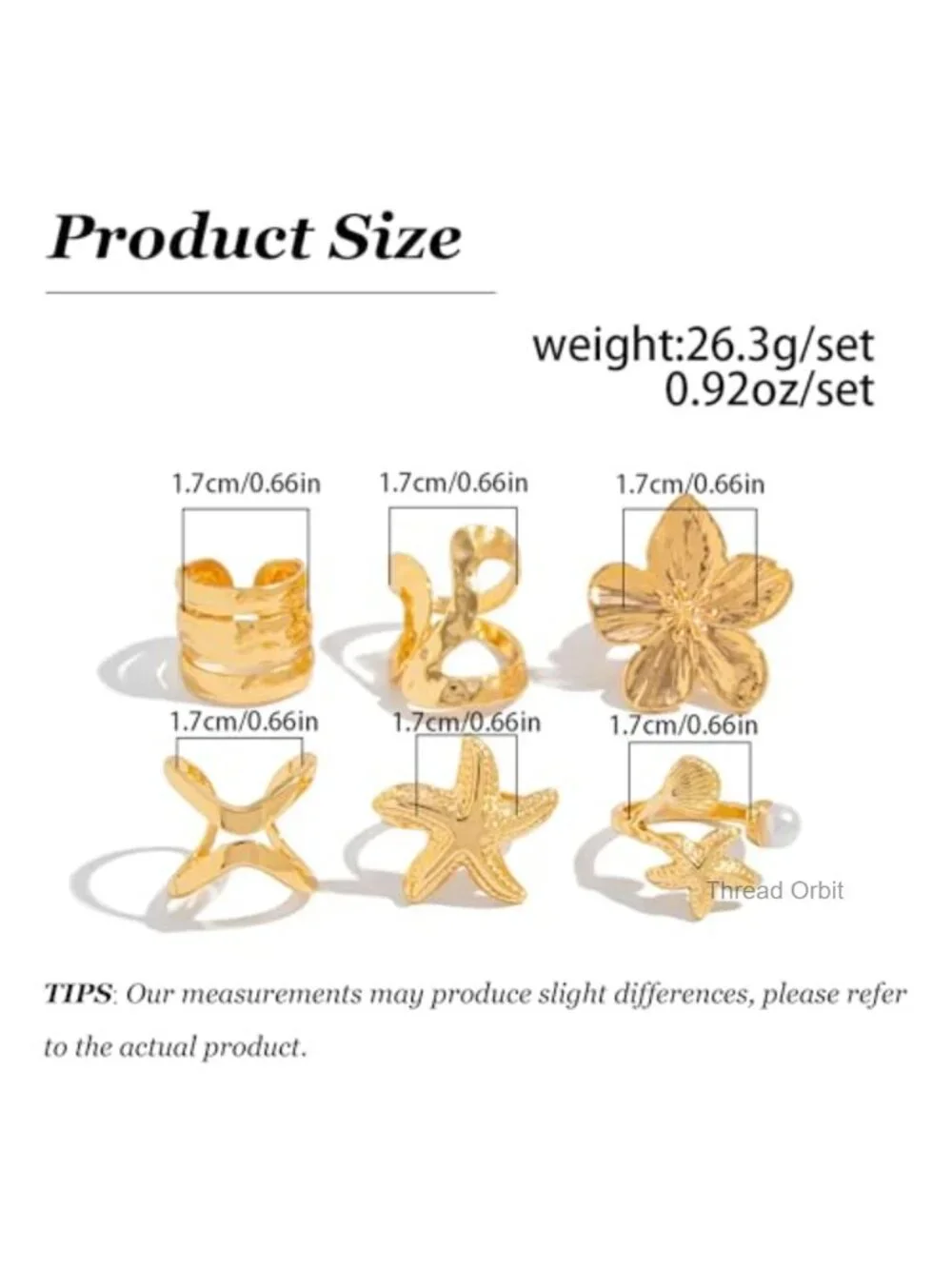 Chunky Gold Stackable Rings for Women Starfish Flower Knuckle Statement Jewelry